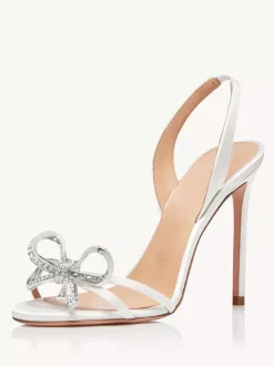 Sandales À Talons Hauts Aiguille Femmes Strass N艙ud Chaussures De Soirée De Bal