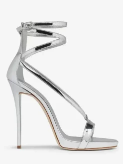 Sandales À Talons Hauts Argentées Chaussures De Soirée Bride Croisée Métallique