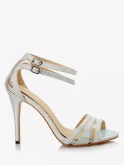 Sandales à talons hauts argentées pour femmes bout ouvert bride à la cheville chaussures de mariée
