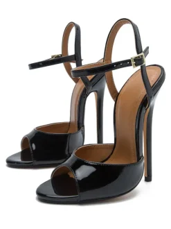 Sandales à Talons Hauts avec Bout Ouvert à Lacets Unicolore