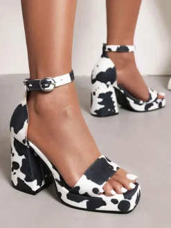 Sandales à Talons Hauts avec Plateforme avec Bout Ouvert en Cuir Synthétique Bicolores