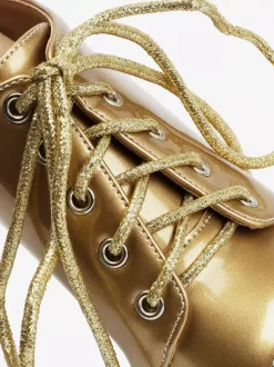 Sandales à talons hauts dorées plateforme bout ouvert lacets pour femmes
