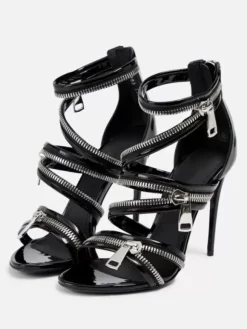 Sandales à talons hauts noires chaussures femme à lanières avec fermeture éclair