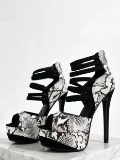 Sandales à talons hauts pour femmes bout ouvert plateforme motif serpent talons aiguilles