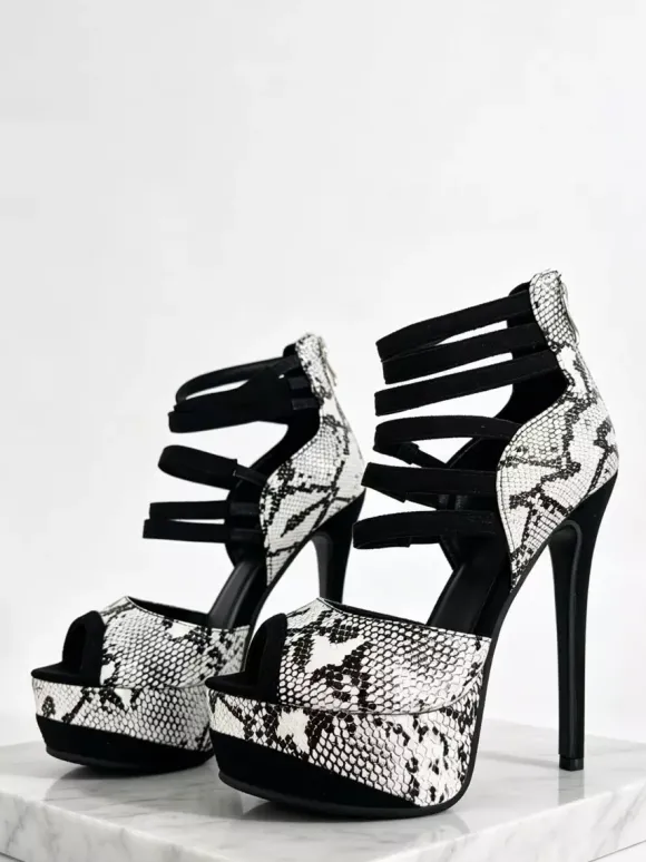 Sandales à talons hauts pour femmes bout ouvert plateforme motif serpent talons aiguilles
