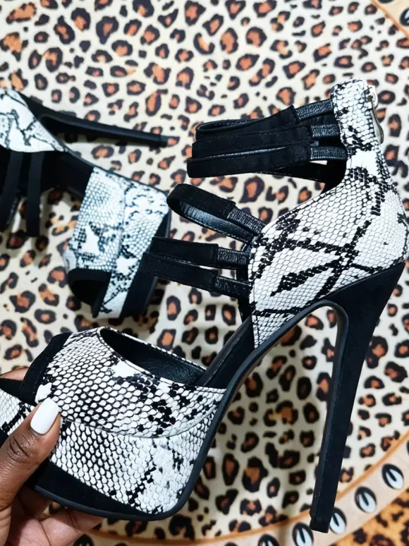 Sandales à talons hauts pour femmes bout ouvert plateforme motif serpent talons aiguilles