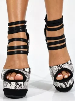Sandales à talons hauts pour femmes bout ouvert plateforme motif serpent talons aiguilles