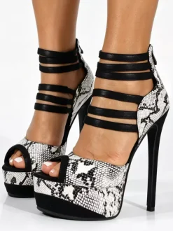 Sandales à talons hauts pour femmes bout ouvert plateforme motif serpent talons aiguilles