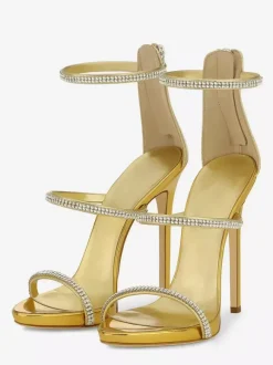 Sandales à talons hauts pour femmes ornées de strass et de brides à talons aiguilles chaussures de soirée