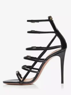 Sandales à talons hauts pour femmes bout ouvert boucles détail lanières chaussures