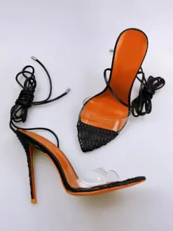 Sandales à talons hauts pour femmes bout ouvert talons aiguilles transparents chaussures de soirée