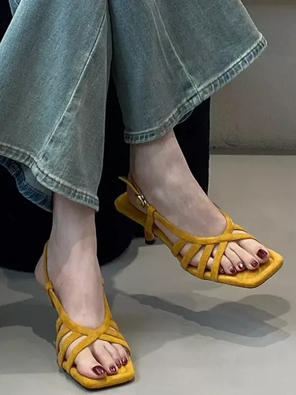 Sandales à talons hauts pour femmes bout ouvert talon chaton