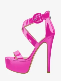 Sandales à talons hauts sexy chaussures à talons aiguilles croisés et à plateforme boucle