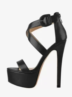 Sandales à talons hauts sexy chaussures à talons aiguilles croisés et à plateforme boucle
