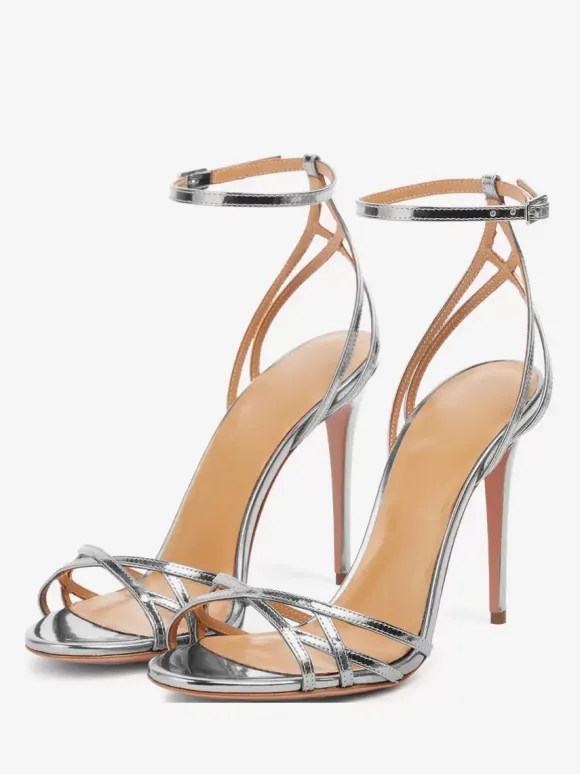 Sandales À Talons Hauts Sexy Femme Chaussures De Soirée Dorées Bride Croisée Métallisées