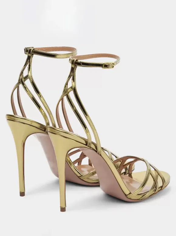 Sandales À Talons Hauts Sexy Femme Chaussures De Soirée Dorées Bride Croisée Métallisées