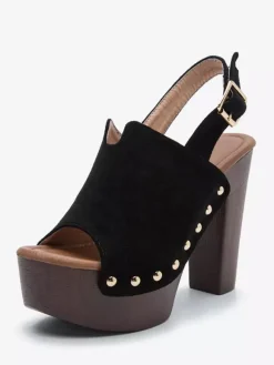 Sandales à talons épais et bout ouvert pour femme noires