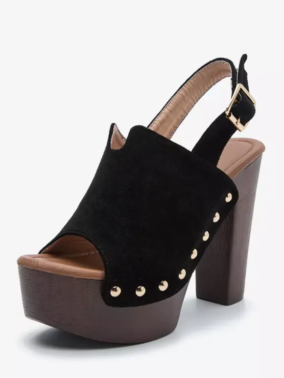 Sandales à talons épais et bout ouvert pour femme noires