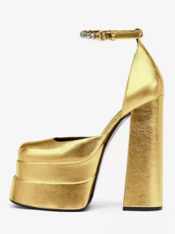 Sandales À Talons Pour Femmes À Bout Rond Talon Bottier Chaussures Cuir PU