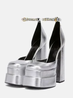 Sandales À Talons Pour Femmes À Bout Rond Talon Bottier Chaussures Cuir PU