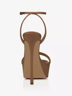 Sandales À Talons Pour Femmes Nude Cuir Véritable Plateforme Talon Aiguille Bride À La Cheville Sandales Habillées