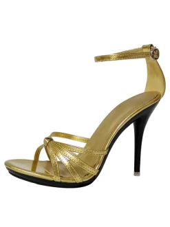 Sandales à talons sexy Talon aiguille noir à bout ouvert en cuir PU Talons à bride à la cheville