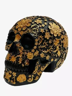 Sculpture de crâne florale d'Halloween en résine décoration gothique pour bar pièce maîtresse