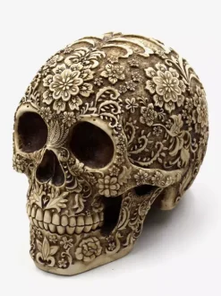 Sculpture de crâne florale d'Halloween en résine décoration gothique pour bar pièce maîtresse