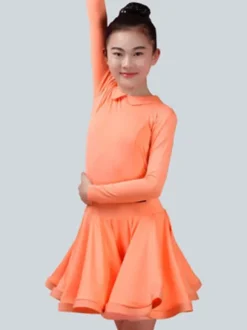 Séduisant costume de danse latine en lycra elasthanne unicolore Robe Déguisements Halloween