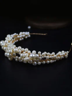 Serre-tête de mariage décoré des perles or accessoire de mariage