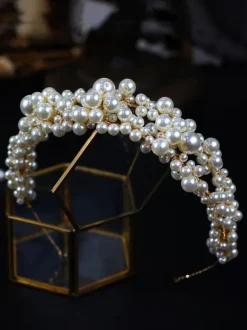 Serre-tête de mariage décoré des perles or accessoire de mariage