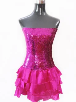 Sexy costume de danse latine en chiffon color-block Robe Déguisements Halloween