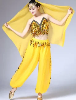 Sexy costume de danse orientale en chiffon en fibre polyester unicolore Danseuse orientale Performance Déguisements Halloween