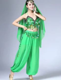 Sexy costume de danse orientale en chiffon en fibre polyester unicolore Danseuse orientale Performance Déguisements Halloween