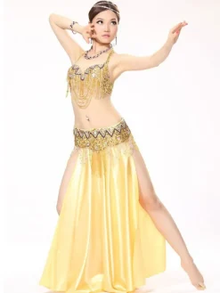 Sexy costume de danse orientale mode en satin mat en fibre polyester multicolore Danseuse orientale réglable Performance Déguisements Halloween