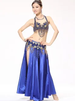 Sexy costume de danse orientale mode en satin mat en fibre polyester multicolore Danseuse orientale réglable Performance Déguisements Halloween