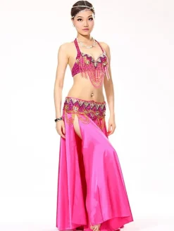 Sexy costume de danse orientale mode en satin mat en fibre polyester multicolore Danseuse orientale réglable Performance Déguisements Halloween