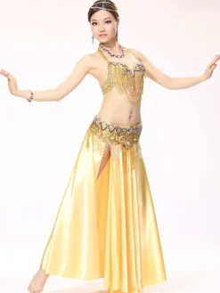 Sexy costume de danse orientale mode en satin mat en fibre polyester multicolore Danseuse orientale réglable Performance Déguisements Halloween