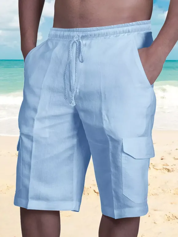 Short cargo de plage pour homme taille élastique short d'été léger avec poches