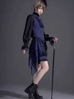 Short Lolita droit à volants noirs et bloomers gothiques Lolita