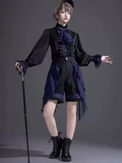 Short Lolita droit à volants noirs et bloomers gothiques Lolita