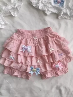 Short Lolita évasé rose avec n艙uds et volants