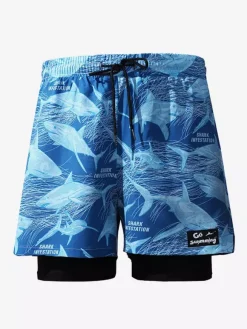 Short imprimé pour homme avec cordon de serrage à la taille pour l'été pour le cyclisme et la plage