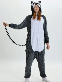 Singe Kigurumi Carnaval Adulte Pyjamas Flanelle Gris Foncé Combinaisons Unisexe Animal Cosplay Vêtements De Nuit Déguisements Halloween