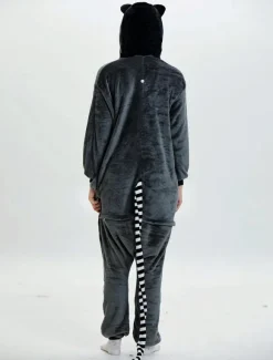 Singe Kigurumi Carnaval Adulte Pyjamas Flanelle Gris Foncé Combinaisons Unisexe Animal Cosplay Vêtements De Nuit Déguisements Halloween