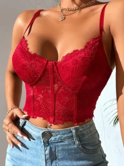 Sous-Vêtements Corset à Bretelle Tops Pour Femme Bustiers Lingerie Noir Sexy En Dentelle