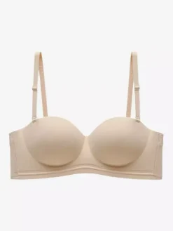 Soutien-gorge minimiseur à couverture complète invisible sans bretelles dos nu bustier lingerie en polyester noir