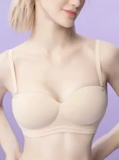 Soutien-gorge minimiseur à couverture complète invisible sans bretelles dos nu bustier lingerie en polyester noir