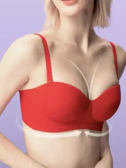 Soutien-gorge minimiseur à couverture complète invisible sans bretelles dos nu bustier lingerie en polyester noir