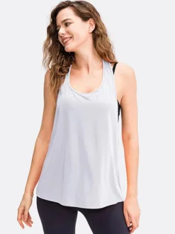 Soutien-gorge De Yoga Col Rond Nylon Top De Tennis Sans Manches Pour Femme Sport